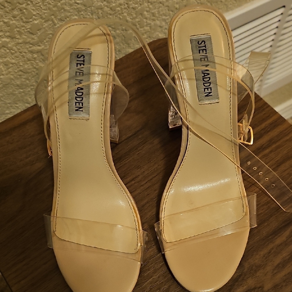 Steve Madden Cream Heels with Clear Straps